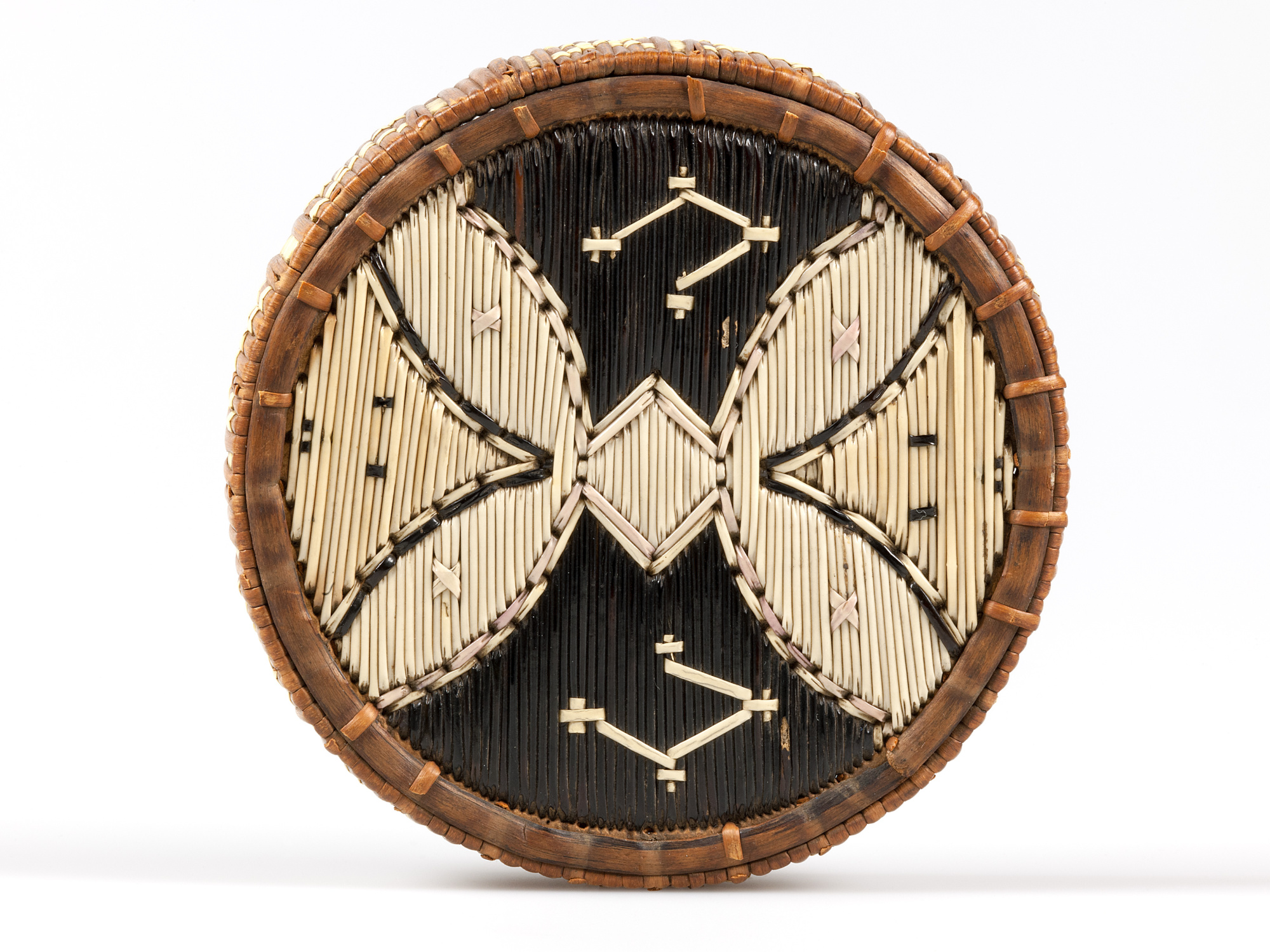 Mi'kmaw quill work basket, top.