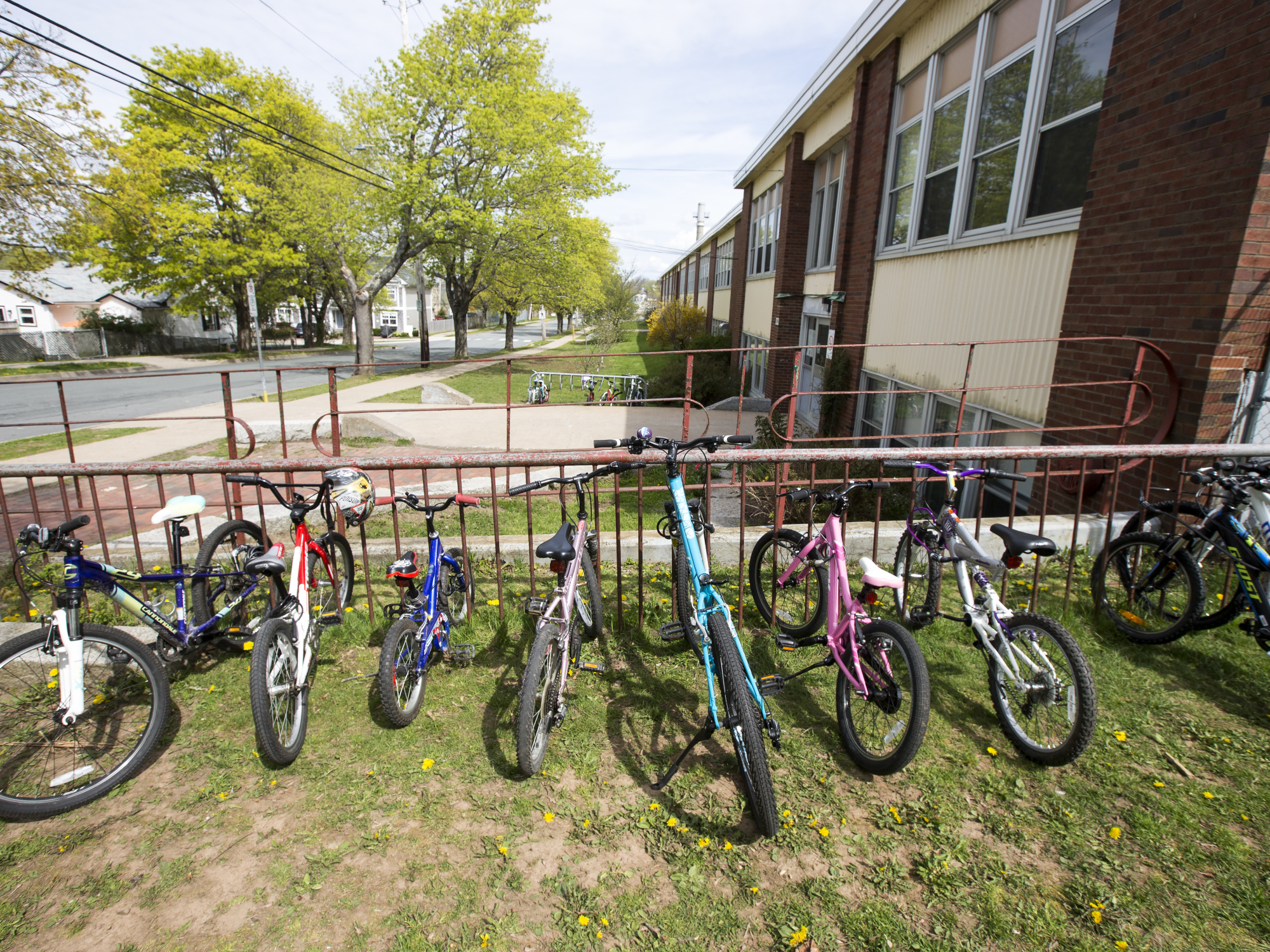 Bikes parked outside of St Catherine's elementary school in Halifax.